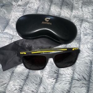Carrera Matte Black Sunglasses with Yellow Stripe